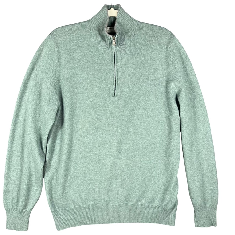Brunello Cucinelli Quarter Zip Sweater Mens 48 Green 100% Cashmere Made In Italy